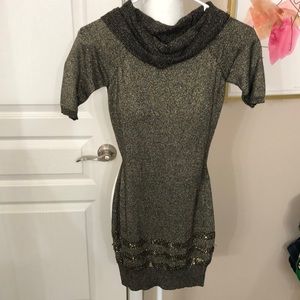 Cowl neck metallic dress.